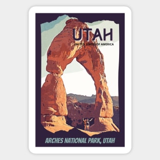 Arches National Park, Utah - for adventure lover, camping, hiking, outdoor, wildflower, mountain, waterfall, road trip, desert, Retro vintage comic style design Sticker